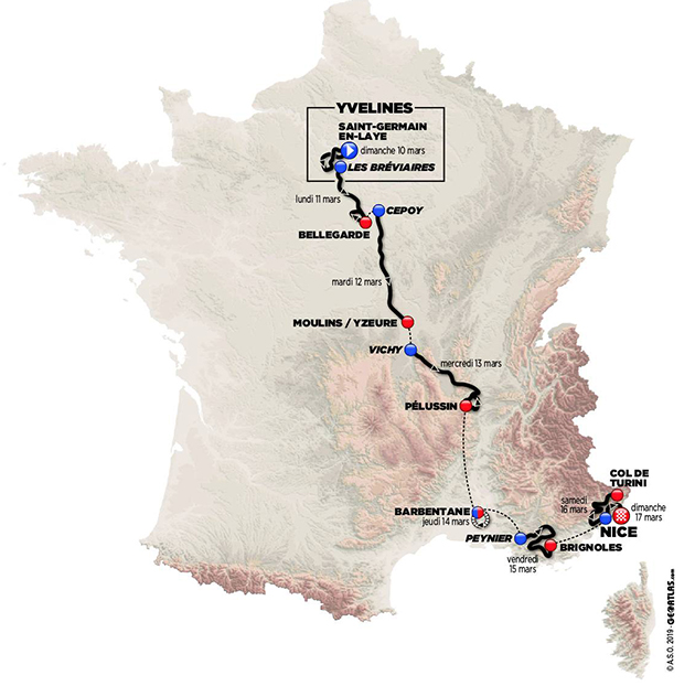 2019 Paris-Nice map